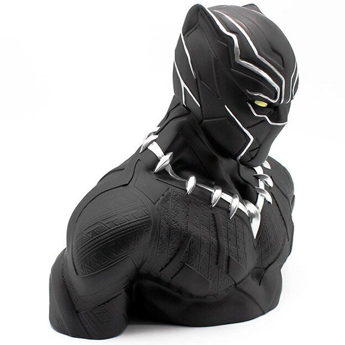 Κουμπαράς Black Panther Marvel bust, πλάγια δεξιά, κίτρινα μάτια, ανάγλυφη στολή, ασημί νύχια