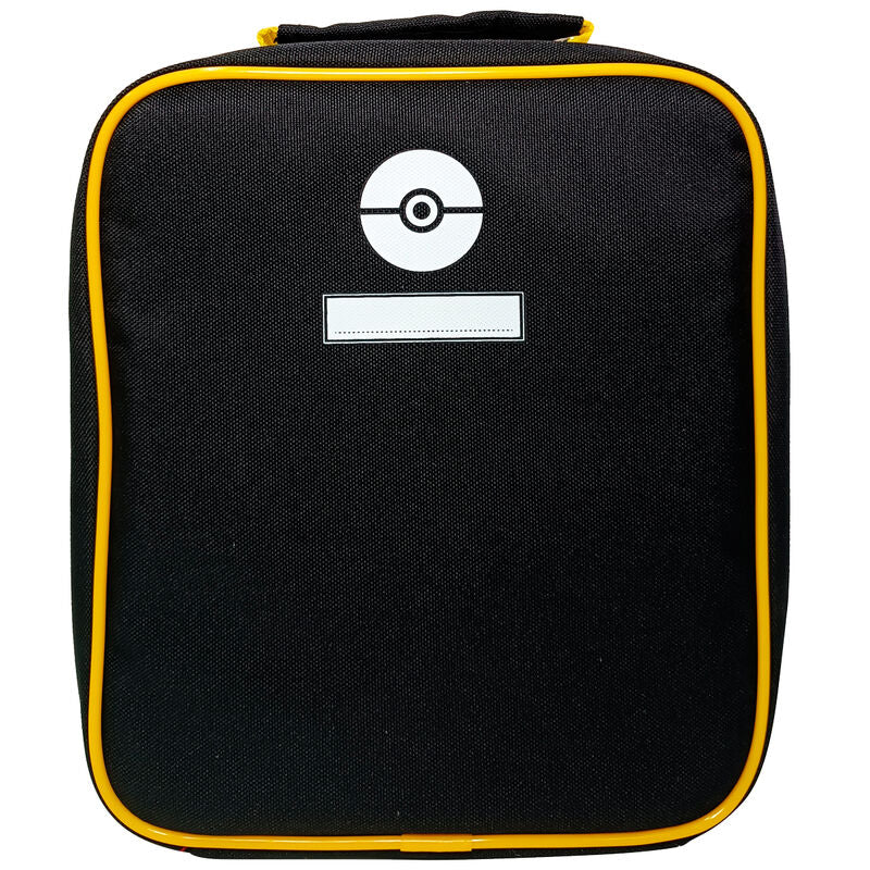 Τσάντα φαγητού Pokémon μαύρη, πίσω όψη με Pokeball και θέση για όνομα, κίτρινο φερμουάρ