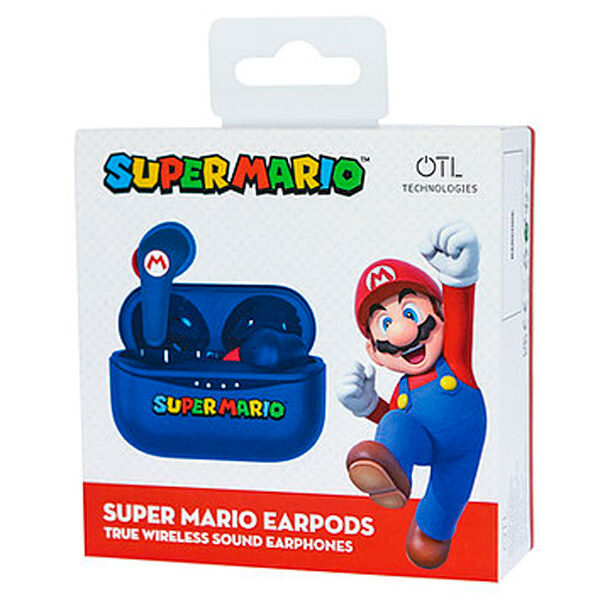 Super Mario ασύρματα ακουστικά συσκευασία, μπλε κουτί, Mario φιγούρα, Super Mario Earpods OTL
