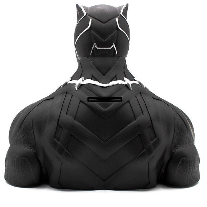 Κουμπαράς Black Panther Marvel bust, πίσω όψη, σχισμή νομίσματος, ανάγλυφα Wakanda μοτίβα πλάτης