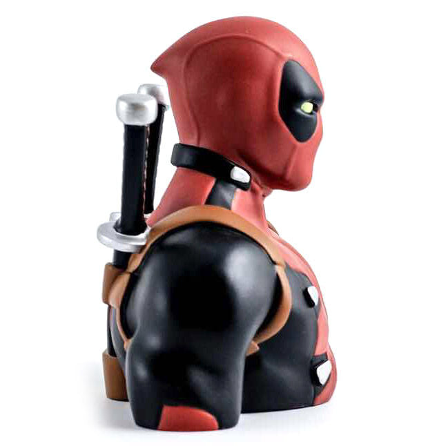 Κουμπαράς Deadpool Marvel bust 20cm, πλάγια δεξιά, Katana σπαθί, σχισμή νομίσματος στην πλάτη