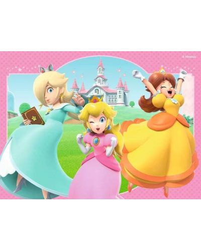 Super Mario παζλ 20 κομματιών, Peach Rosalina Daisy, ροζ φόντο, κάστρο, ροζ πλαίσιο 