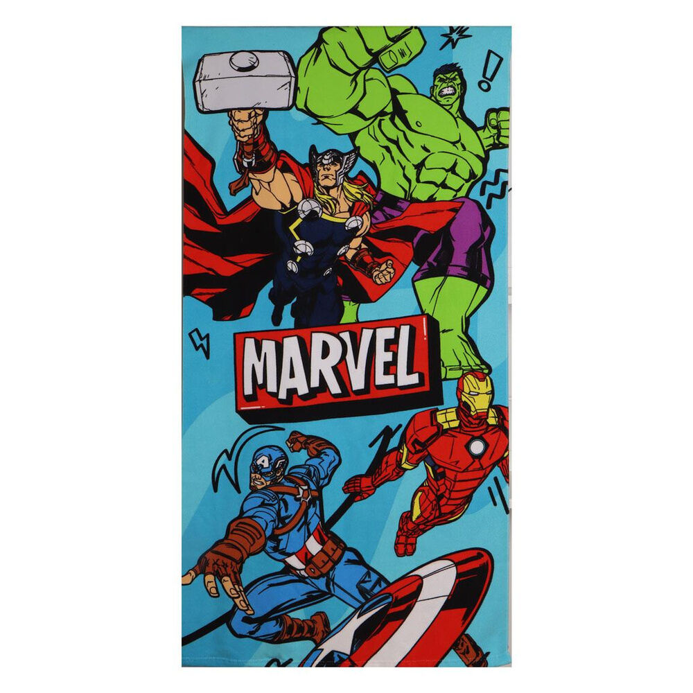 Σετ Παραλίας Avengers, πετσέτα κόμικ στυλ, Thor Hulk Captain America Iron Man δράση, MARVEL logo