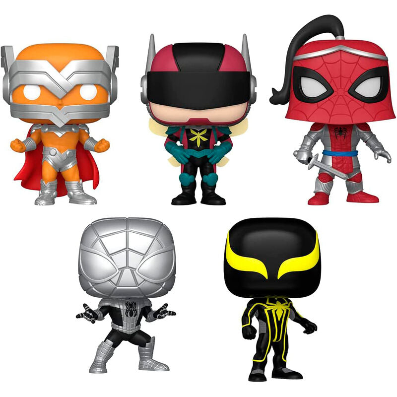Funko Pop Spider-Man Beyond Amazing 5-Pack, Prodigy πορτοκαλί, Hornet πράσινος, Prince of Arachne, Armor MK I MK II