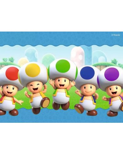 Super Mario παζλ 16 κομματιών, πέντε Toad χαρακτήρες, μπλε φόντο, χρωματιστά καπέλα