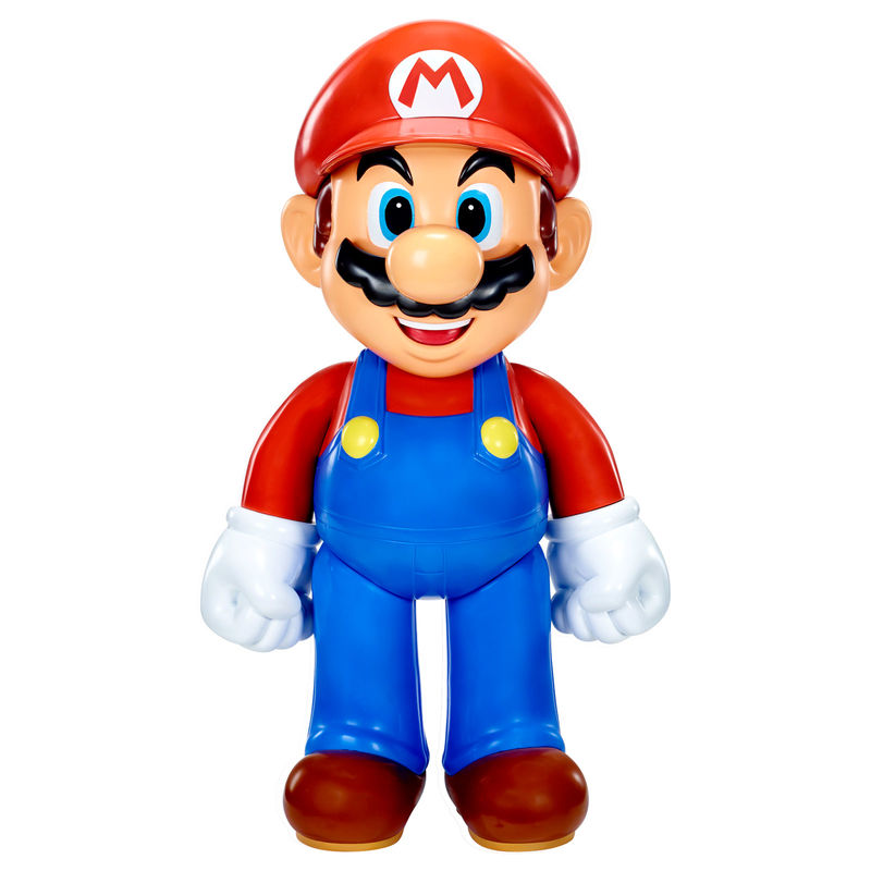 Super Mario φιγούρα 50cm μπροστινή όψη, κόκκινο καπέλο με M, μπλε φόρμα, κόκκινη μπλούζα, λευκά γάντια 