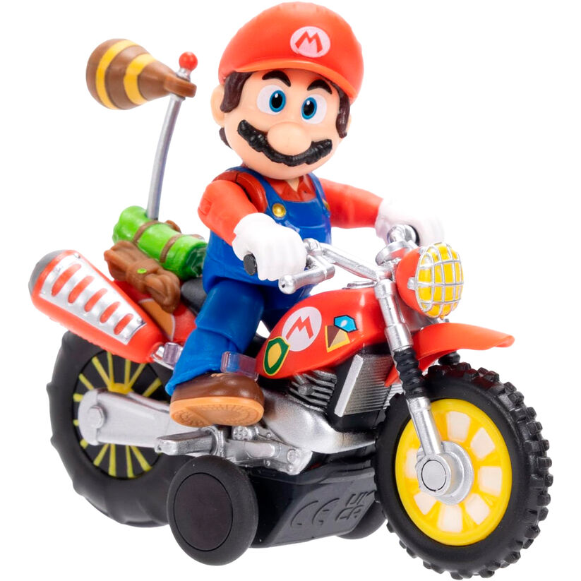 Super Mario Galaxy Movie μοτοσικλέτα πλάγια, Mario καβάλα, κόκκινη μοτοσικλέτα, κίτρινες ζάντες