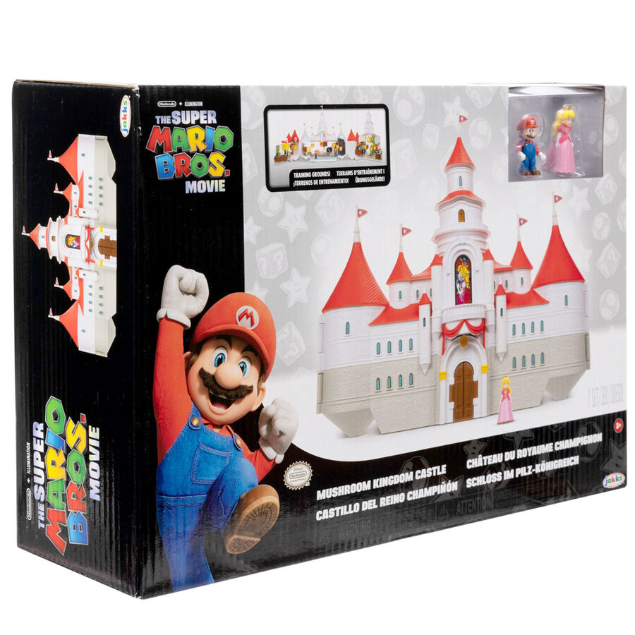 Super Mario Bros Movie Κάστρο Βασίλειο Μανιταριών, Mario και Peach φιγούρες, μαύρο κουτί