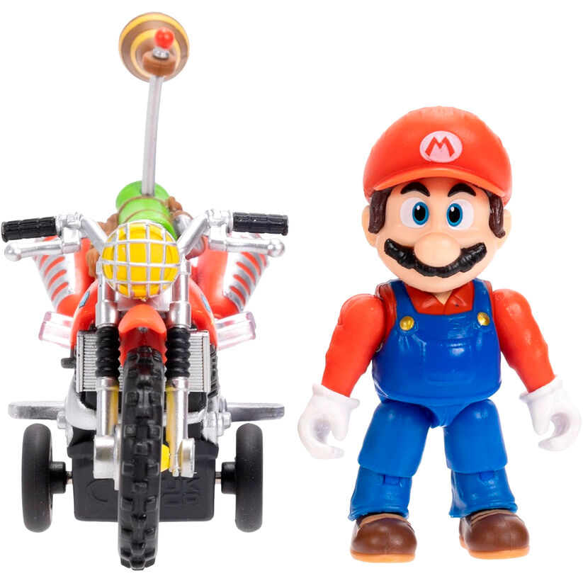 Super Mario Galaxy Movie μοτοσικλέτα μπροστινή όψη, κίτρινος προβολέας, φιγούρα Mario μπροστά