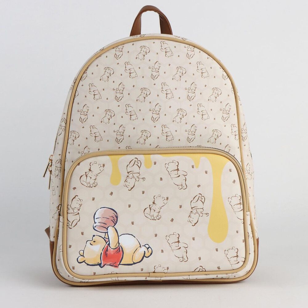 Winnie the Pooh σακίδιο πλάτης εκρού, μπροστινή τσέπη με Winnie ξαπλωμένο και στάξιμο μελιού