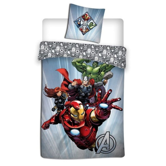 Παπλωματοθήκη Avengers 140x200cm, Iron Man Thor Black Widow Hulk δράση, Avengers A logo, μαξιλαροθήκη ηρώων