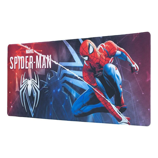Gaming Desk Mat Spider-Man XXL, πλάγια όψη, MARVEL SPIDER-MAN κείμενο, Spider-Man δράση, αράχνη logo