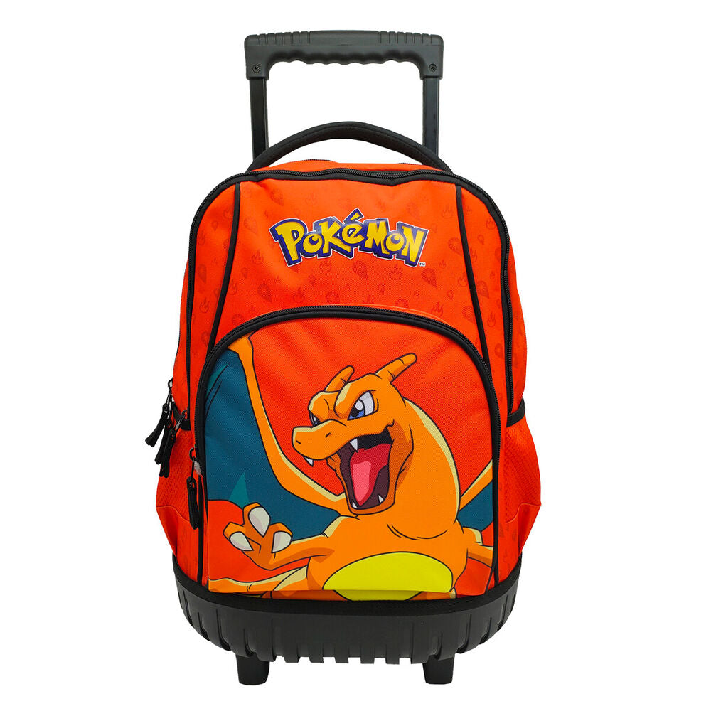 Τρόλεϊ τσάντα Pokémon πορτοκαλί με Charizard με ανοιχτό στόμα και λογότυπο Pokémon, εκτεταμένη λαβή