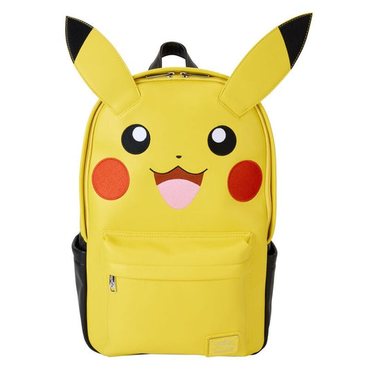 Τσάντα πλάτης Pokémon Pikachu κίτρινη με τρισδιάστατα αυτιά, ανοιχτό στόμα, κίτρινη τσέπη, μπροστινή όψη