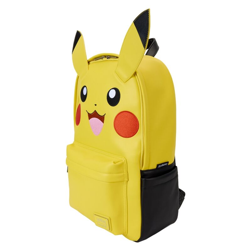 Τσάντα πλάτης Pokémon Pikachu κίτρινη με τρισδιάστατα αυτιά και κόκκινα μάγουλα, μάυρη τσέπη