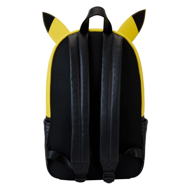 Τσάντα πλάτης Pokémon Pikachu, πίσω όψη μαύρη με κίτρινα τρισδιάστατα αυτιά και μαύρα λουράκια