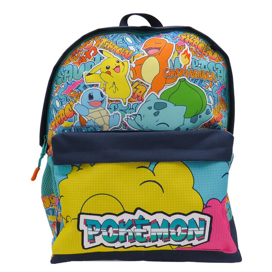 Τσάντα πλάτης Pokémon σκούρο μπλε με Pikachu, Charmander, Squirtle, Bulbasaur σε πολύχρωμο γκράφιτι φόντο