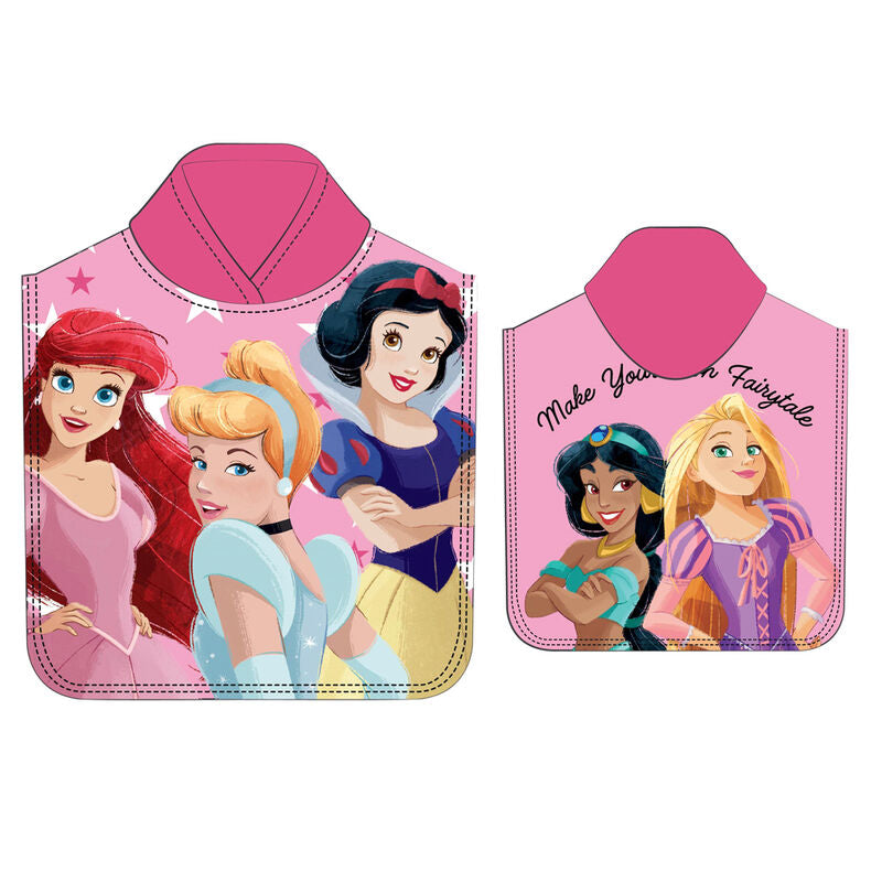 Πόντσο πετσέτα Πριγκίπισσες — Ariel, Cinderella, Snow White, Jasmine, Rapunzel σε ροζ φόντο