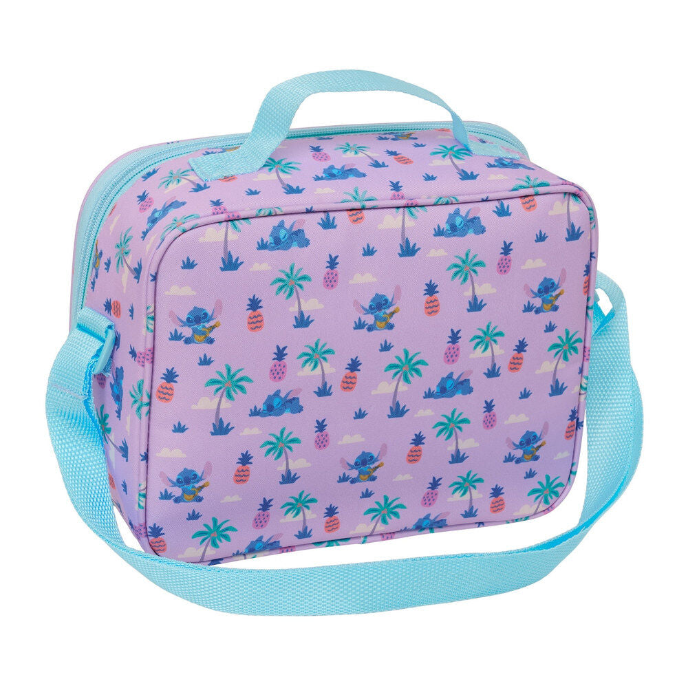 Stitch Disney Safta, τσάντα φαγητού ροζ πίσω όψη με all-over print Stitch, φοίνικες και ανανάδες
