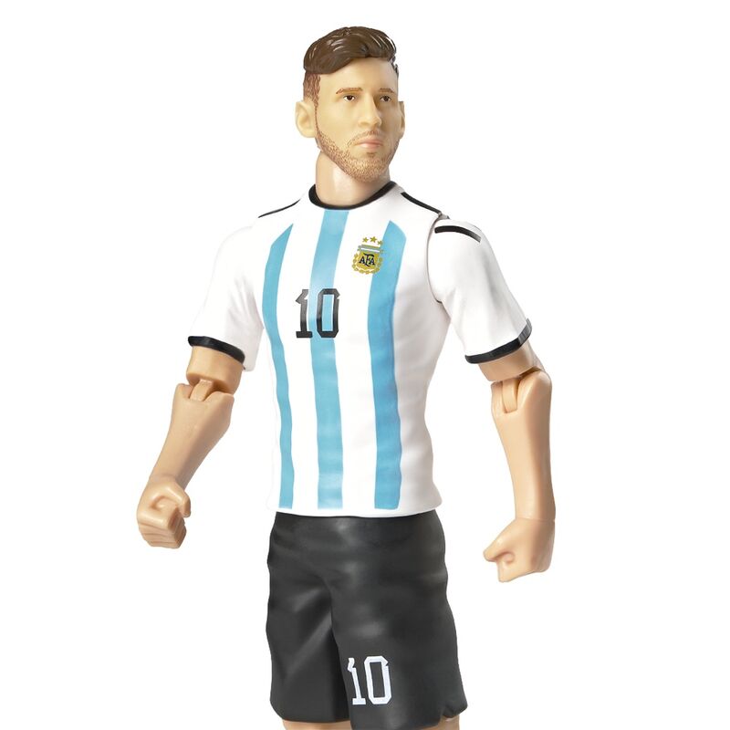Messi #10 Αργεντινή, φιγούρα δράσης κοντινό με λευκή-γαλάζια φανέλα και έμβλημα AFA