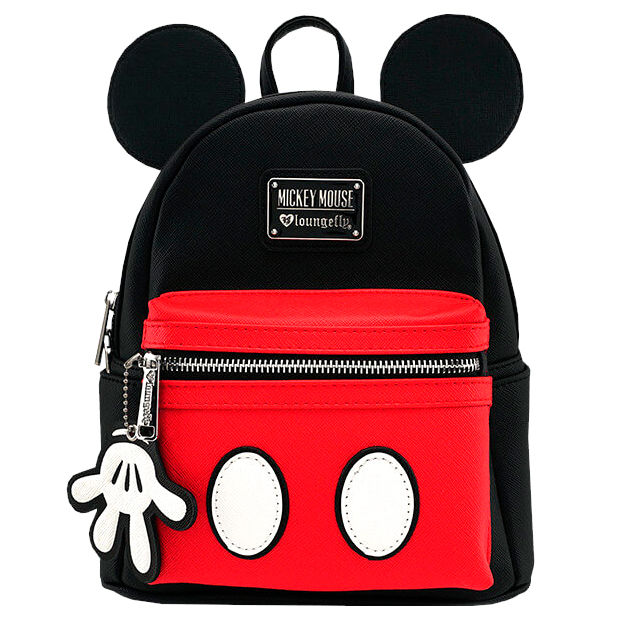 Mickey Mouse Loungefly, mini backpack μαύρο-κόκκινο με αυτιά και μπρελόκ γάντι