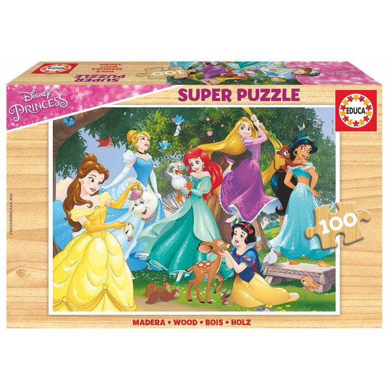 Disney Princess Educa, ξύλινο puzzle 100 κομματιών με Belle, Ariel, Rapunzel, Snow White, Jasmine