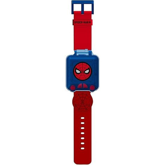Ρολόι Spider-Man Marvel, κόκκινο λουράκι, μπλε κάσα ABS, Spider-Man πρόσωπο καντράν, μπλε κουμπί