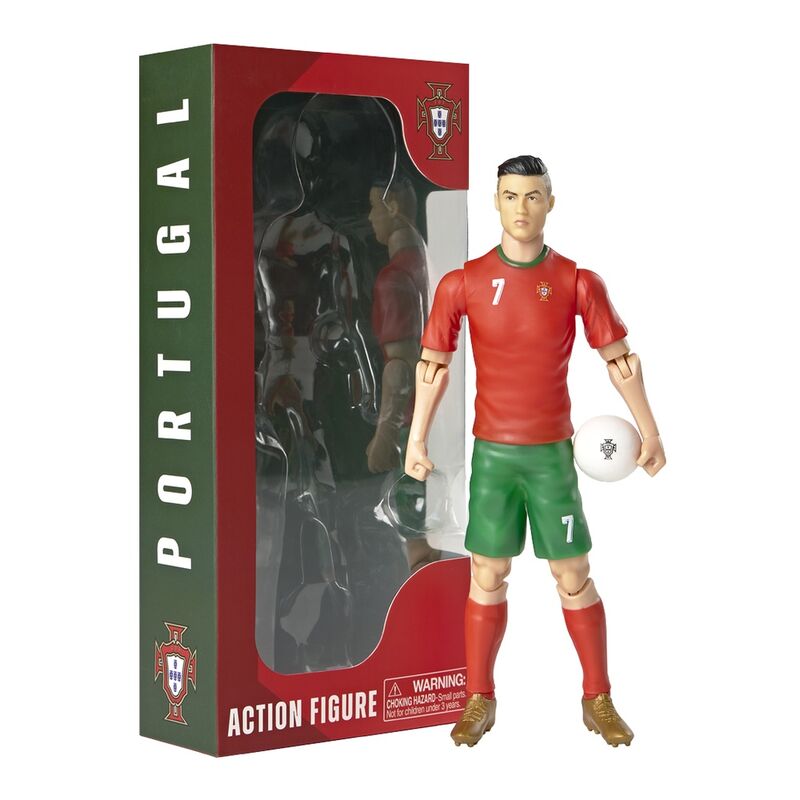 Ronaldo #7 Portugal, φιγούρα με κόκκινη στολή και μπάλα, κουτί με επιγραφή "PORTUGAL"