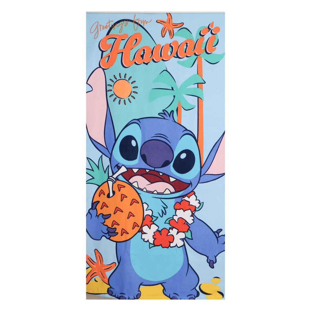 Stitch Disney, πετσέτα γαλάζια με στάμπα Stitch με ανανά, λουλούδια και επιγραφή "Hawaii"