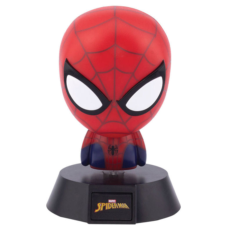 Spider-Man Φωτιστικό 3D Icon Light 10cm, μπροστινή όψη, κόκκινο κεφάλι, μαύρη βάση, Marvel logo