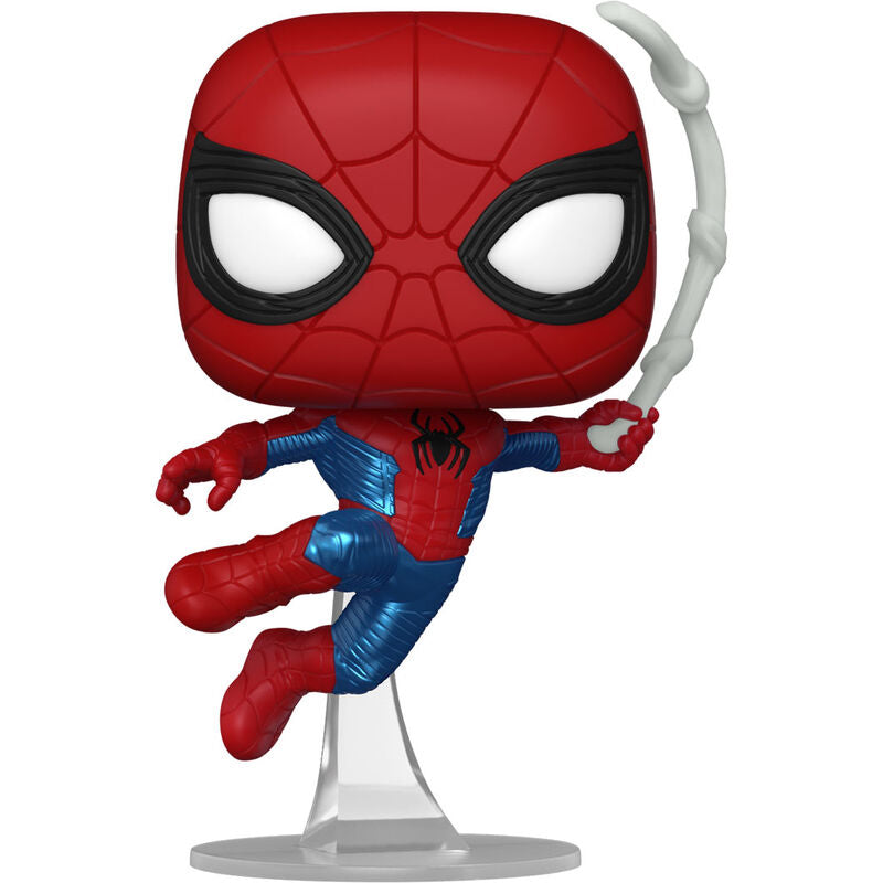 Funko Pop Spider-Man Finale Suit #1160, κόκκινη μπλε στολή, ιστός αράχνης, διάφανη βάση