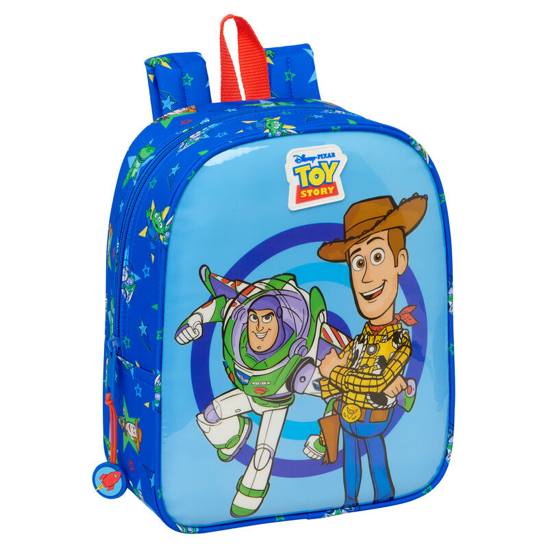 Παιδικό σακίδιο Toy Story μπλε με 3D εκτύπωση Buzz Lightyear και Woody, κόκκινες λουράδες