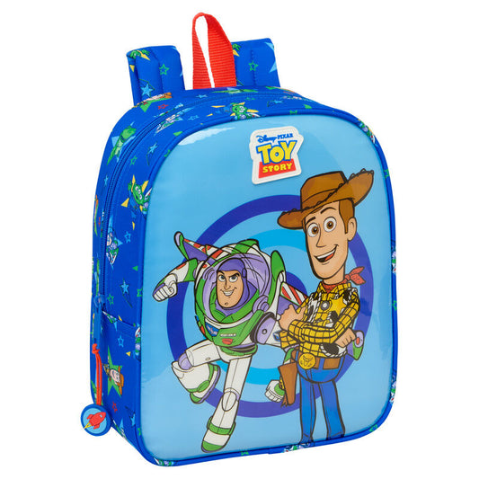 Παιδικό σακίδιο Toy Story μπλε με 3D εκτύπωση Buzz Lightyear και Woody, κόκκινες λουράδες