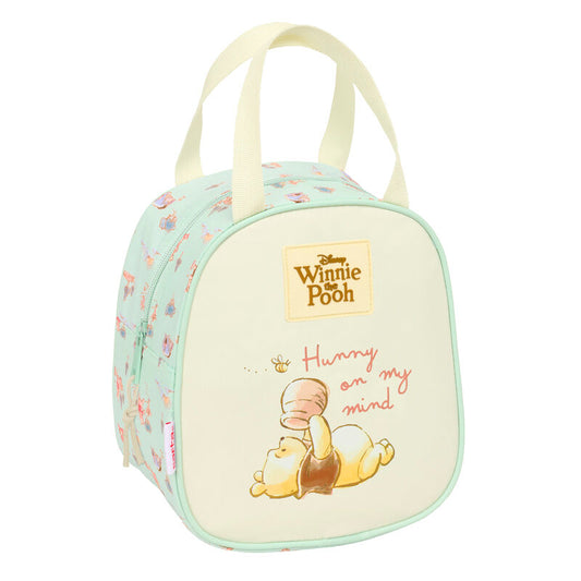 Winnie the Pooh θερμική τσάντα φαγητού, εκρού και mint, κείμενο "Hunny on my mind", χειρολαβές