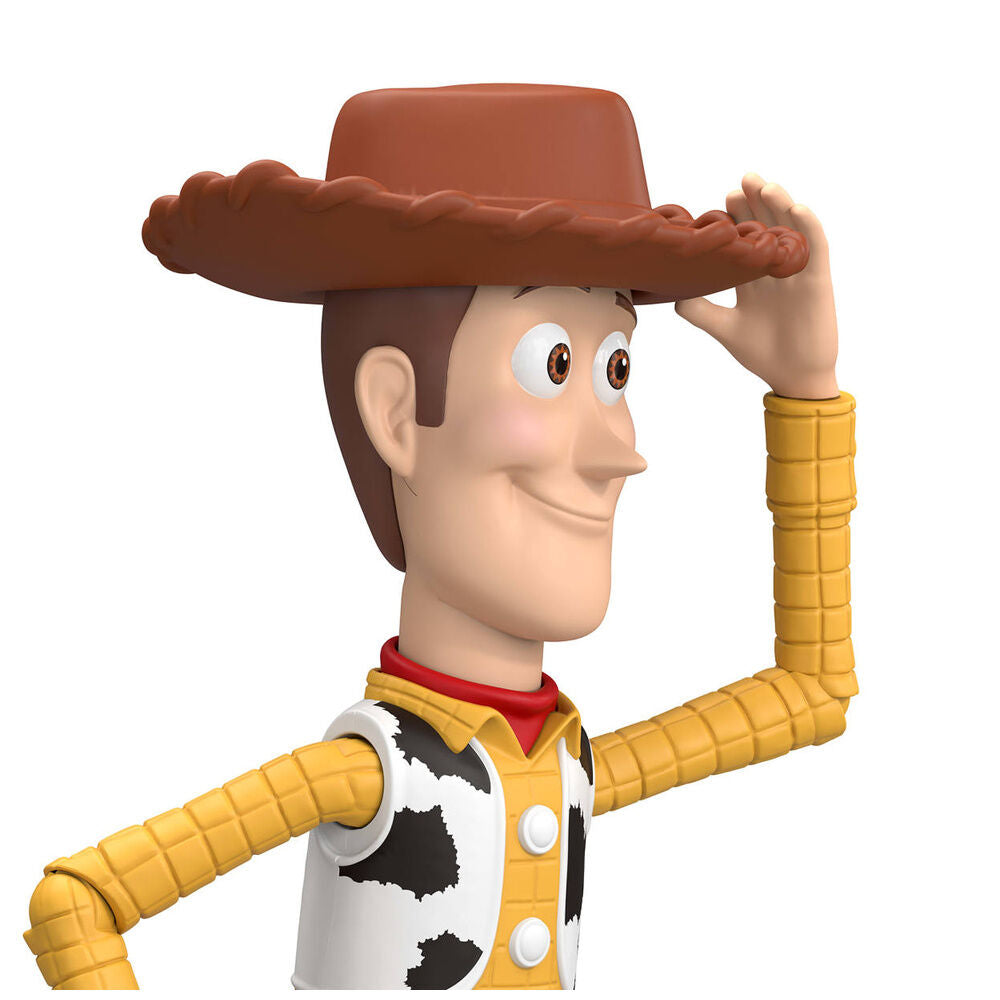 Αρθρωτή φιγούρα Woody, κοντινό πρόσωπο με καπέλο κάουμποϊ σε στάση χαιρετισμού